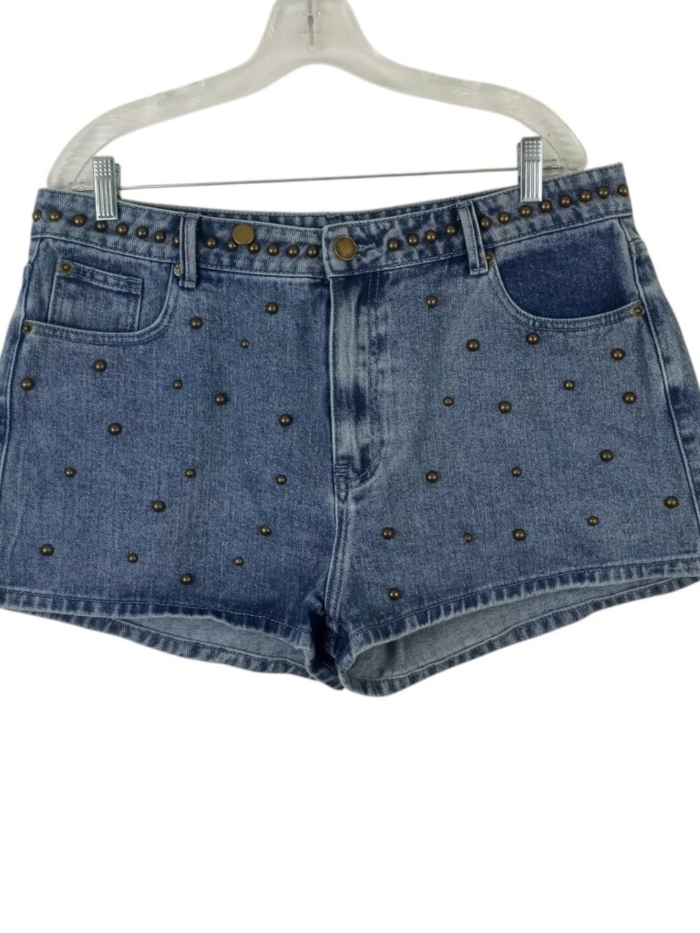 Nasty Gal Studded Blue Denim Shorts Womens 14 High Rise Medium Wash
